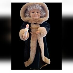 Telco Mrs Claus Holiday Animation 18" Green Velvet Dress Candle Lights And Music
